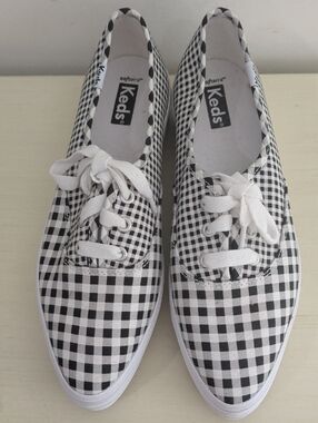 New! Keds Black And White Gingham Cotton Canvas Platform Sneakers Size 8
